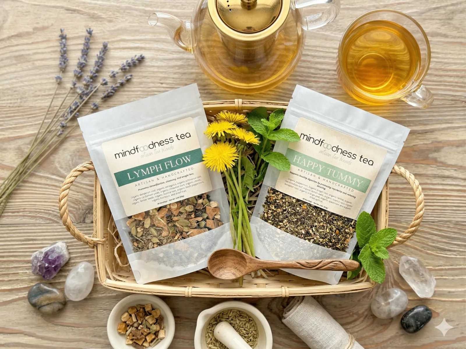 Mindfoodness Tea — Lymph Flow & Happy Tummy artisan flat lay
