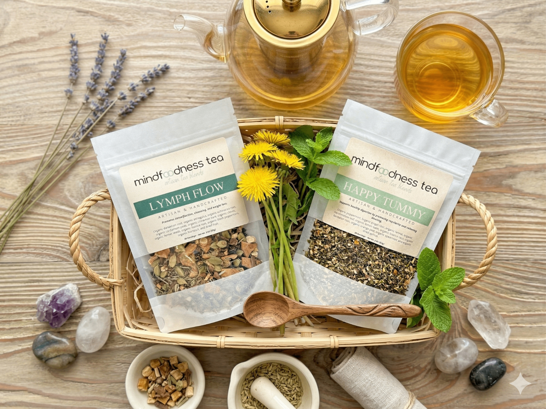 Mindfoodness Tea — Lymph Flow & Happy Tummy artisan flat lay